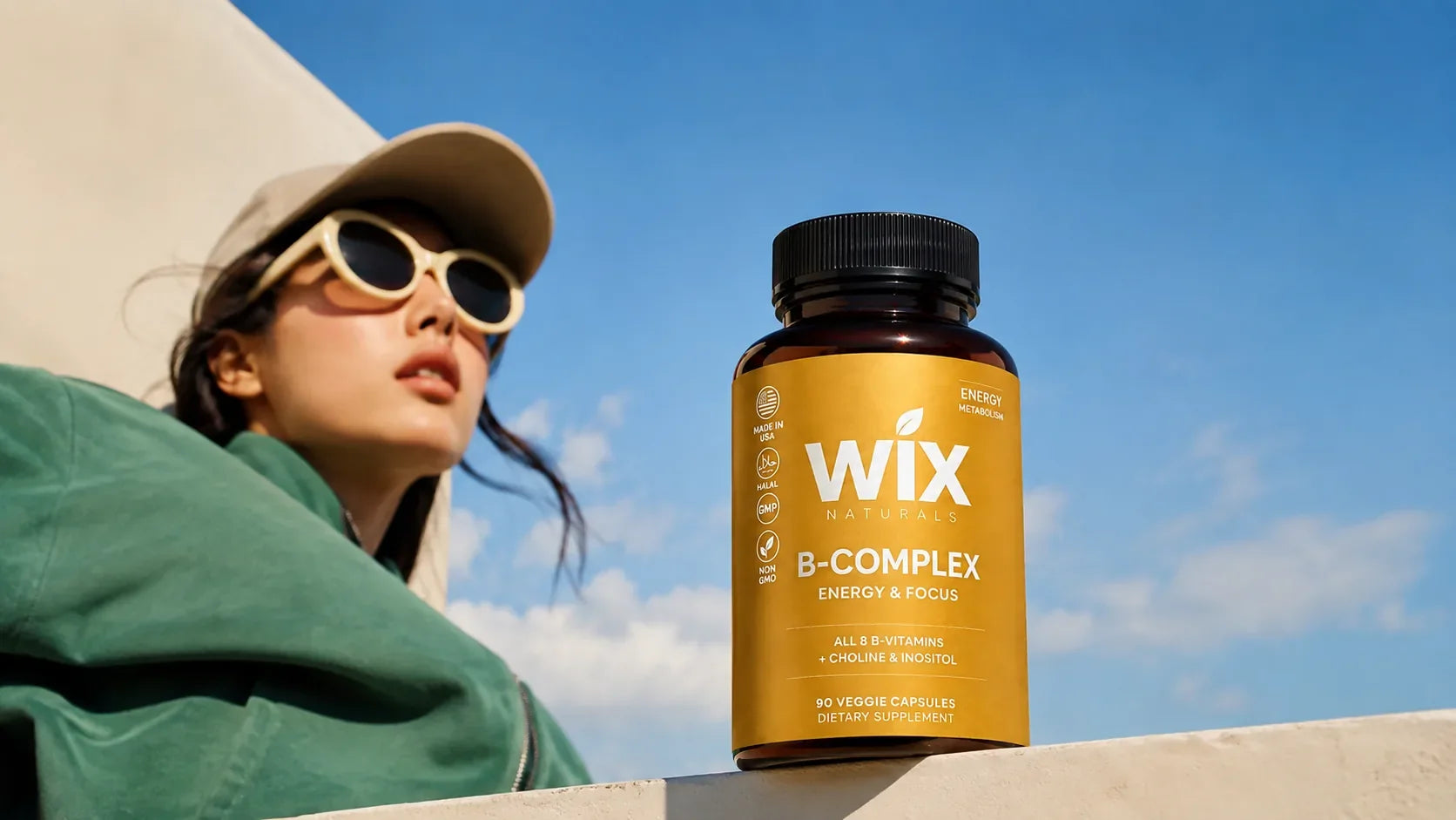 WIX Naturals B-Complex in a warm sunlit lifestyle scene