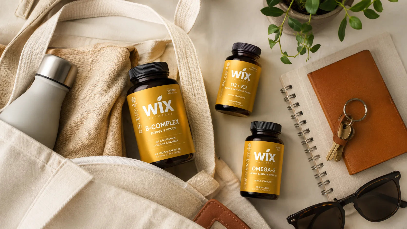 WIX Naturals B-Complex in a canvas tote lifestyle scene